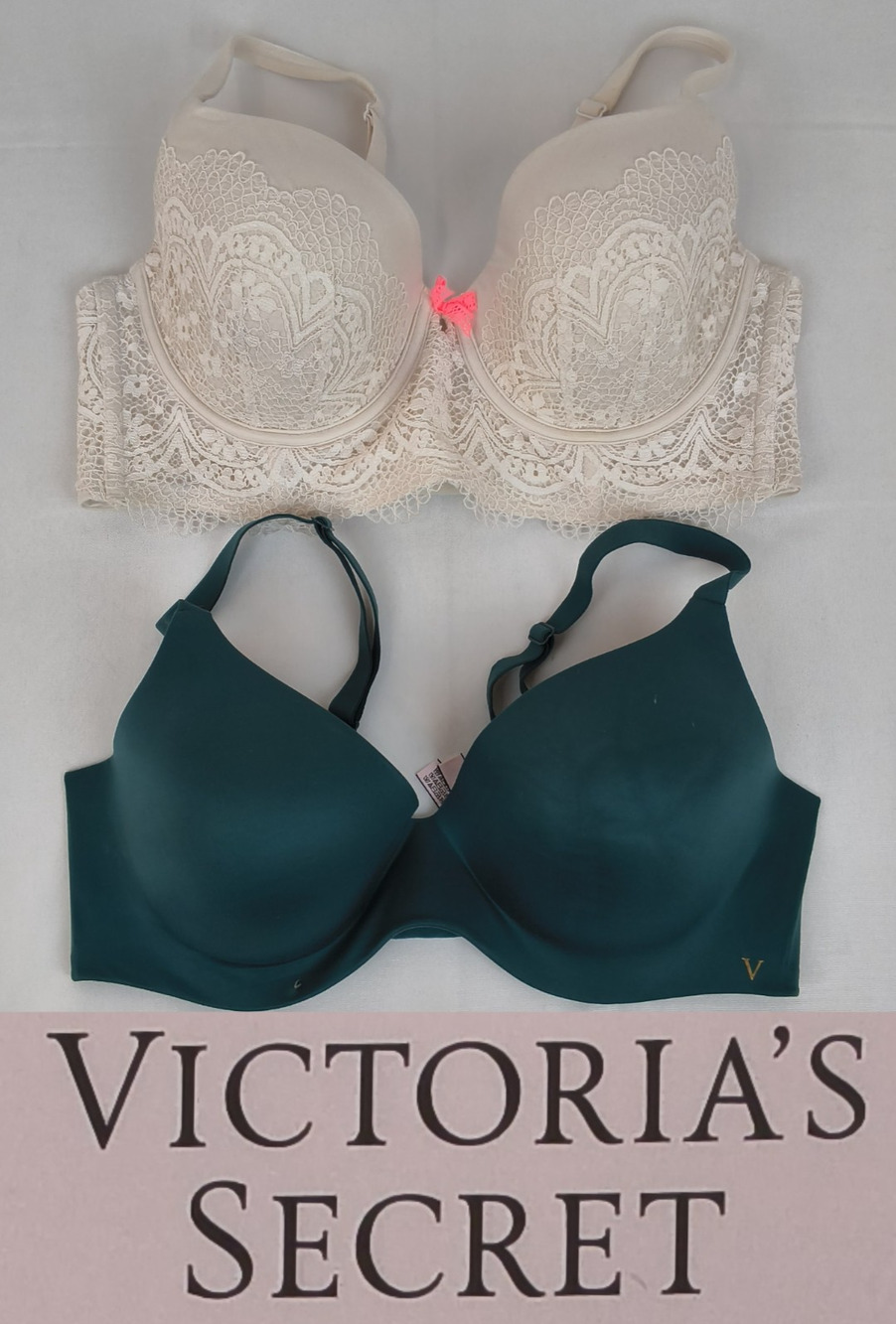 Victoria's Secret Lot of 2 Bras Size 36D Green Perfect Shape White Lined #W5464